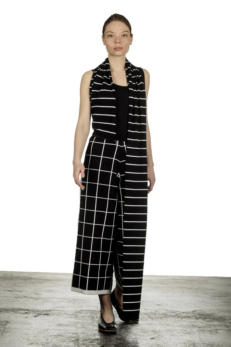 Sarah Pacini Damen Gaucho Hose mit Schal schwarz weiß