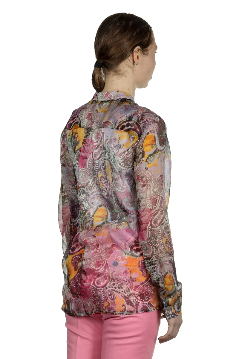 813 Ottotredici Damen Transparente Bluse mit Paisley-Print aus Seide mehrfarbig