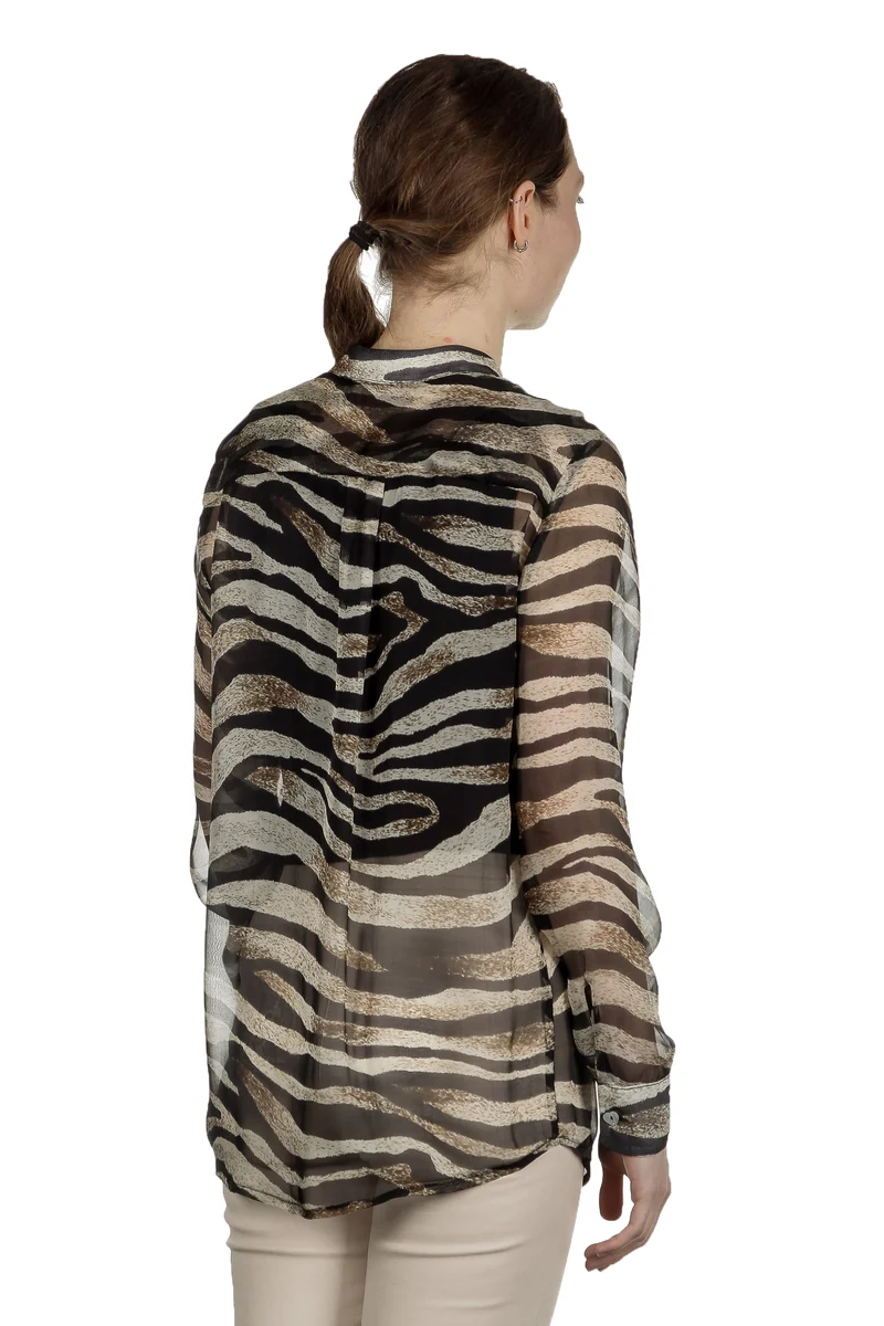 813 Ottotredici Damen Transparente Bluse mit Print aus Seide mehrfarbig
