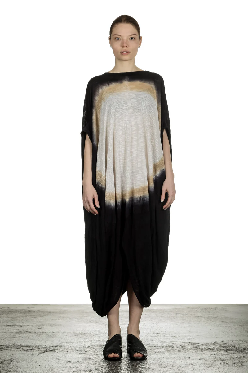 Gilda Midani Damen Ballonkleid lang schwarz mit Print