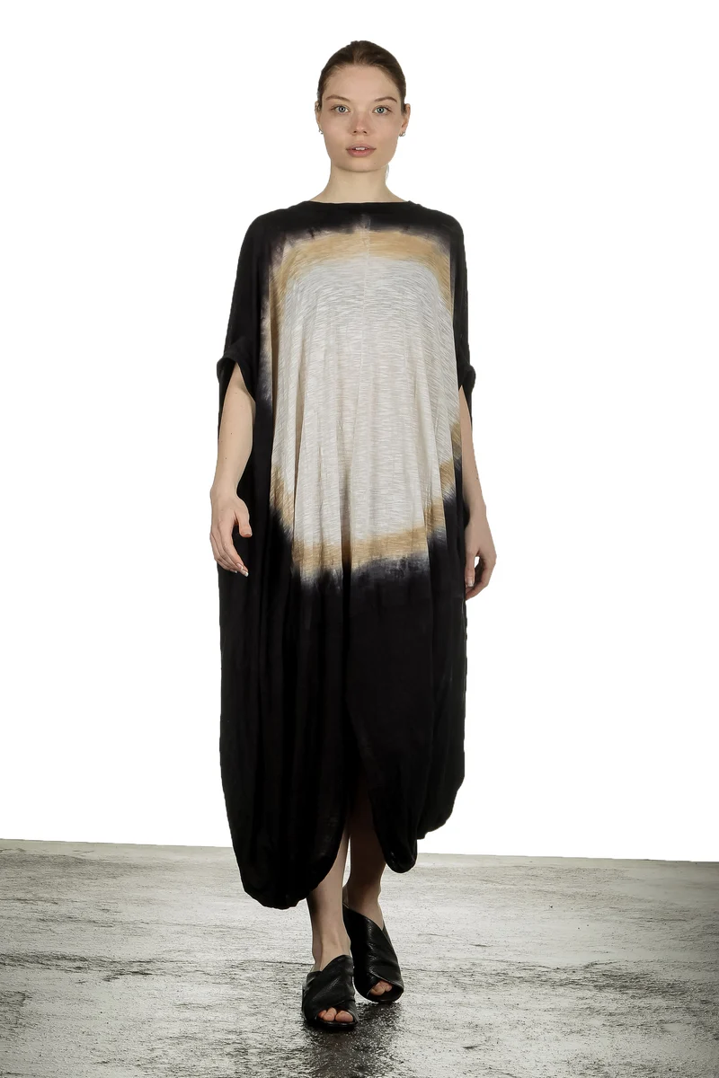 Gilda Midani Damen Ballonkleid lang schwarz mit Print