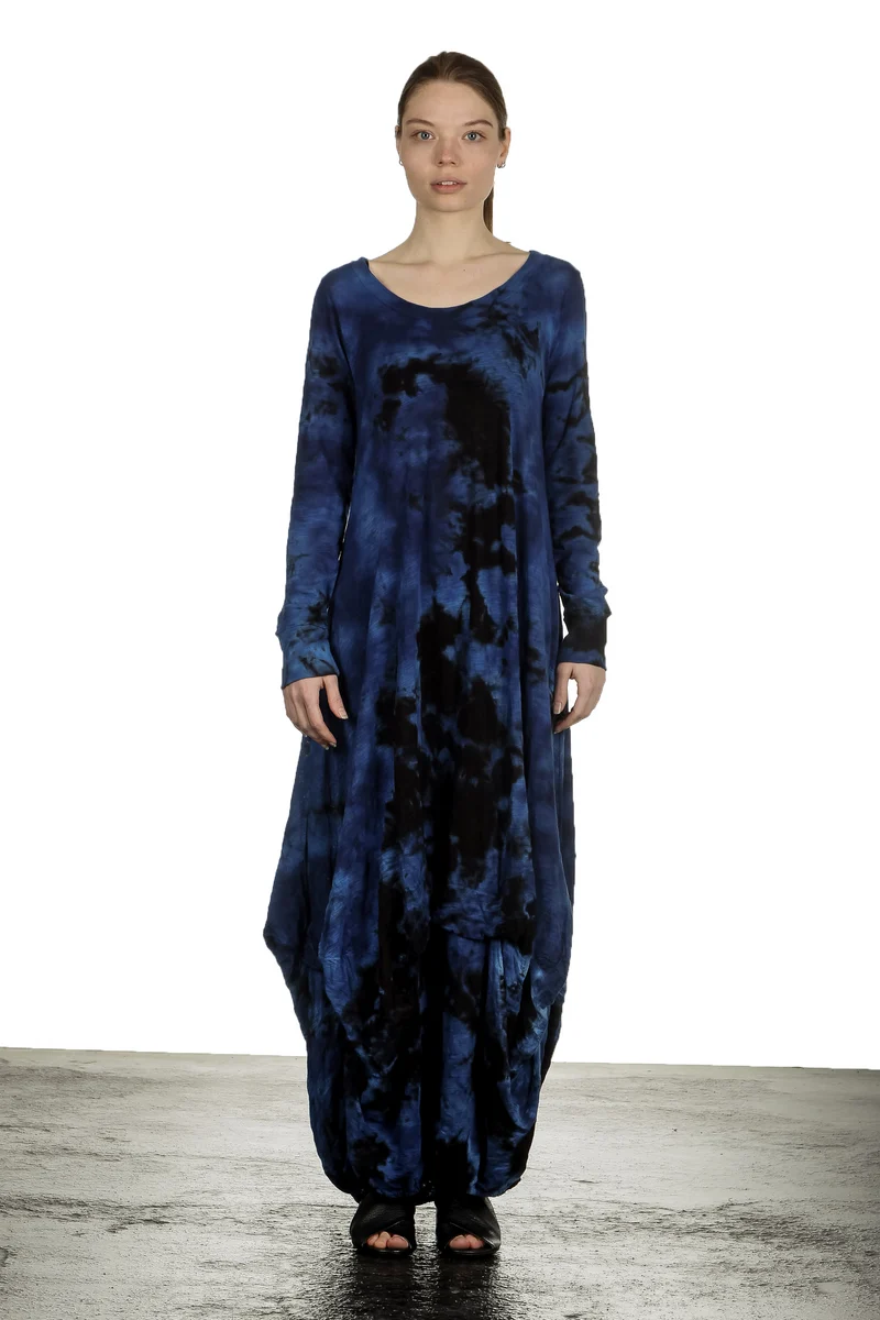 Gilda Midani Damen Ballonkleid lang dunkelblau Print