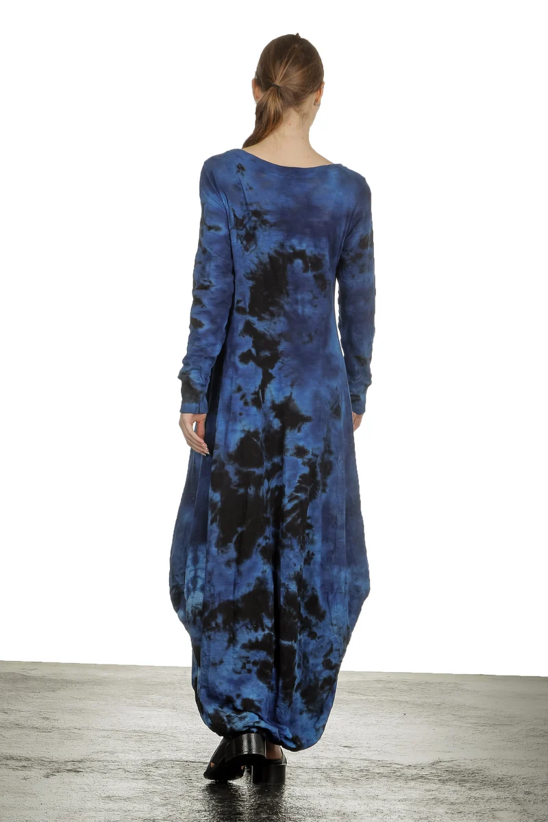 Gilda Midani Damen Ballonkleid lang dunkelblau Print