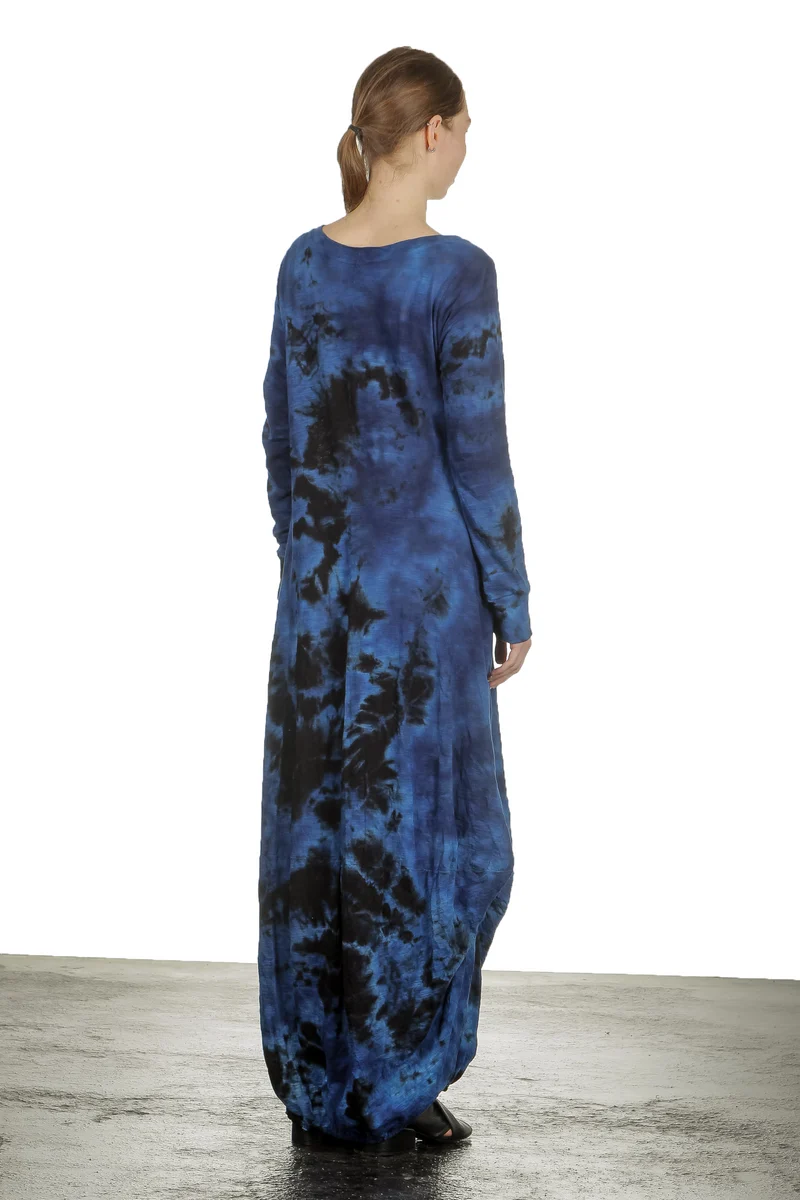 Gilda Midani Damen Ballonkleid lang dunkelblau Print
