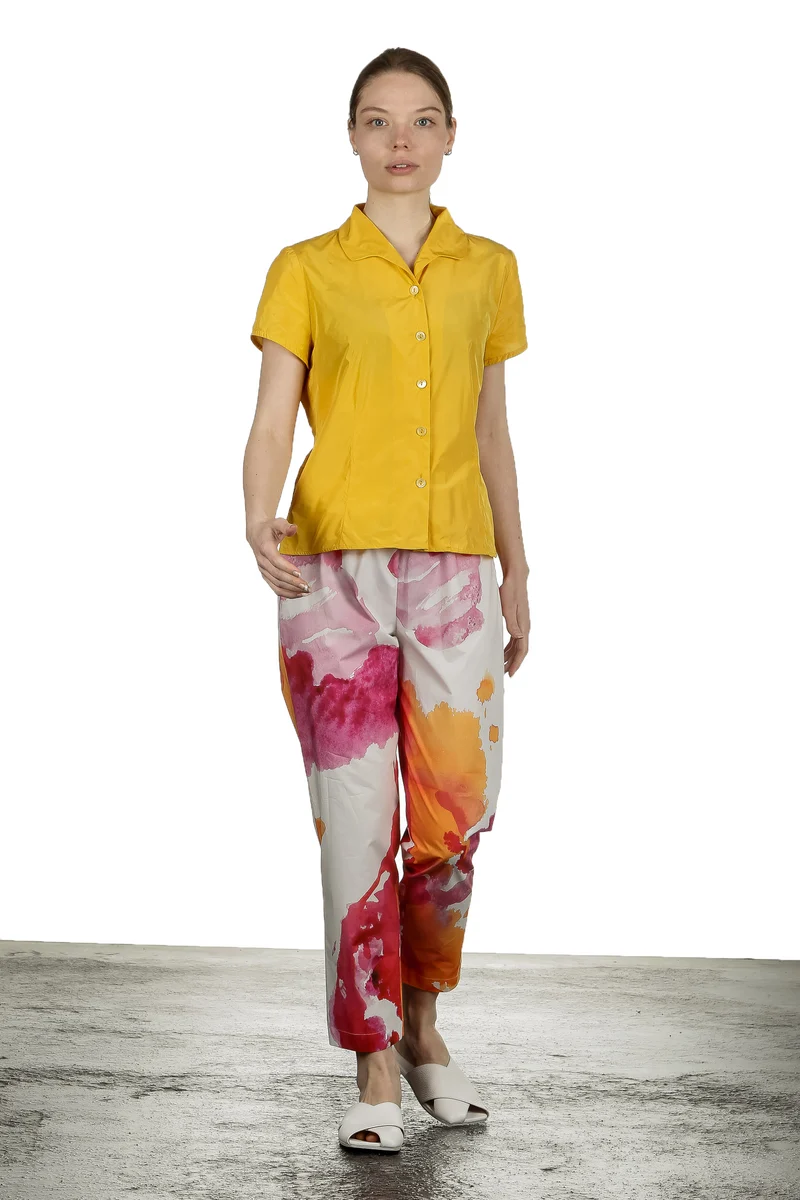 Katharina Hovman Damen Bluse mit Umlegekragen gelb