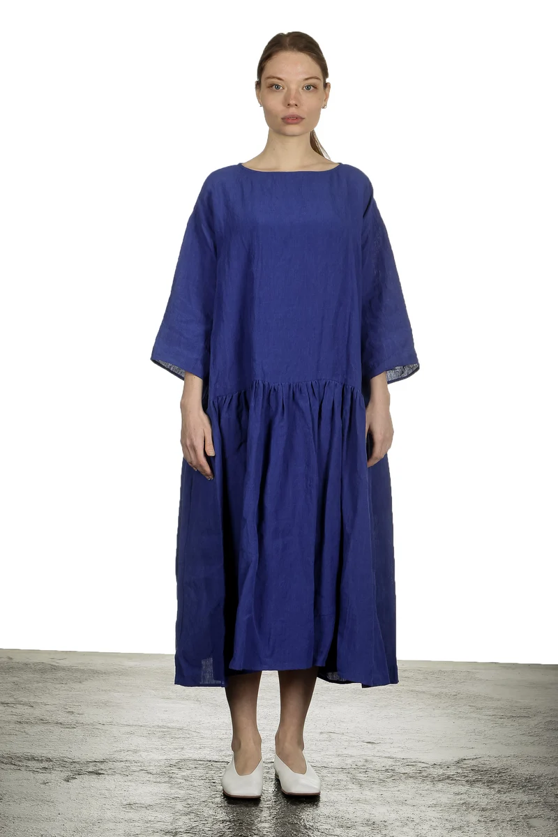 Apuntob Damen Ausgestelltes Kleid in Midi-Länge blau
