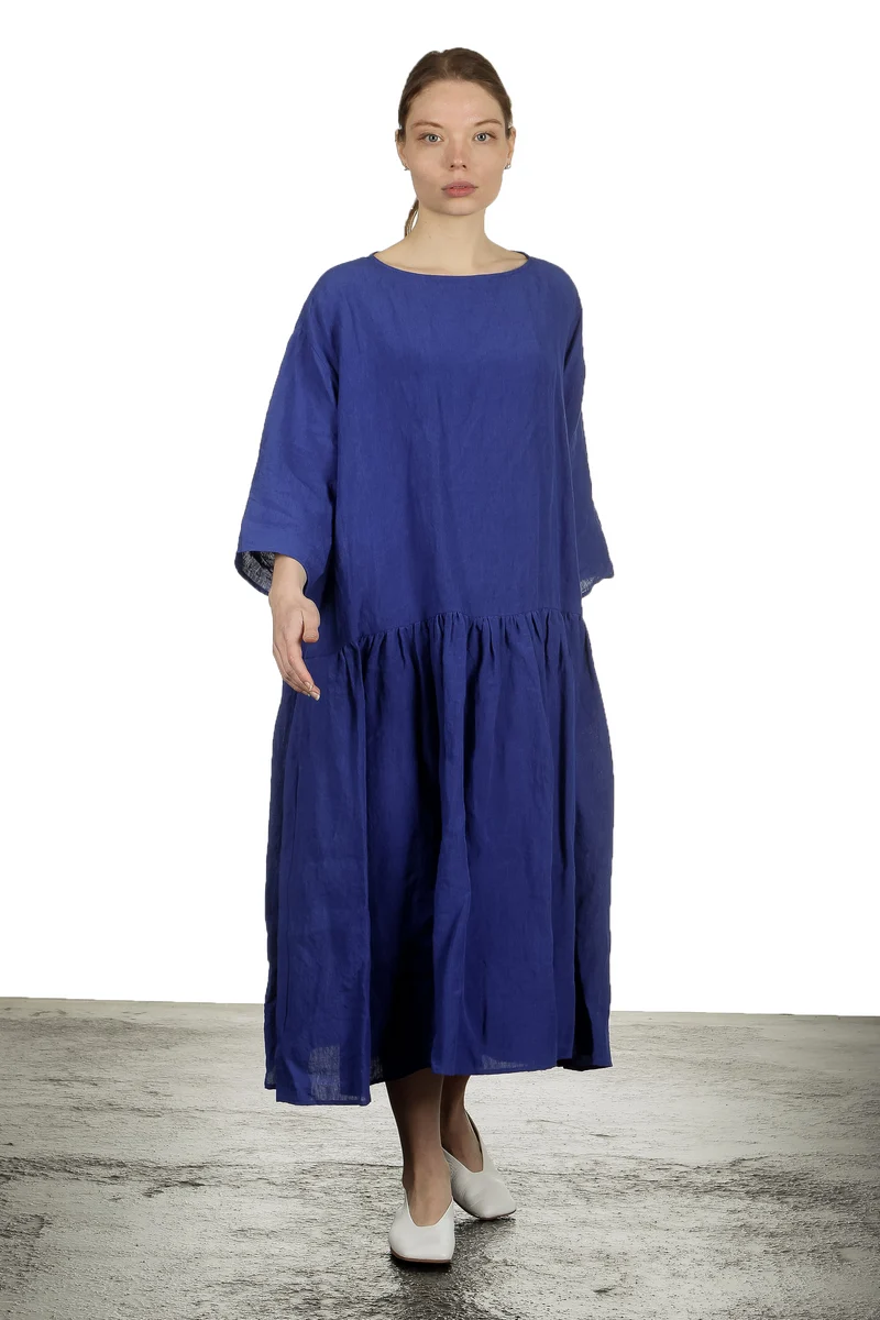 Apuntob Damen Ausgestelltes Kleid in Midi-Länge blau