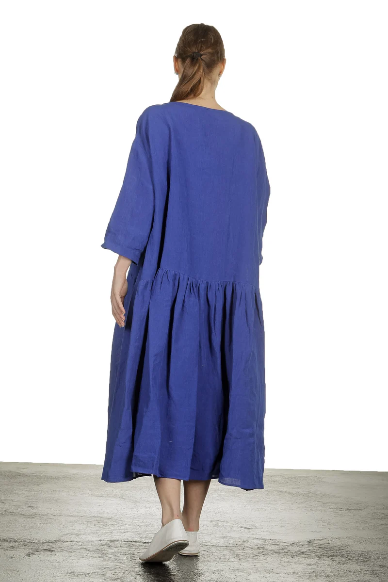 Apuntob Damen Ausgestelltes Kleid in Midi-Länge blau