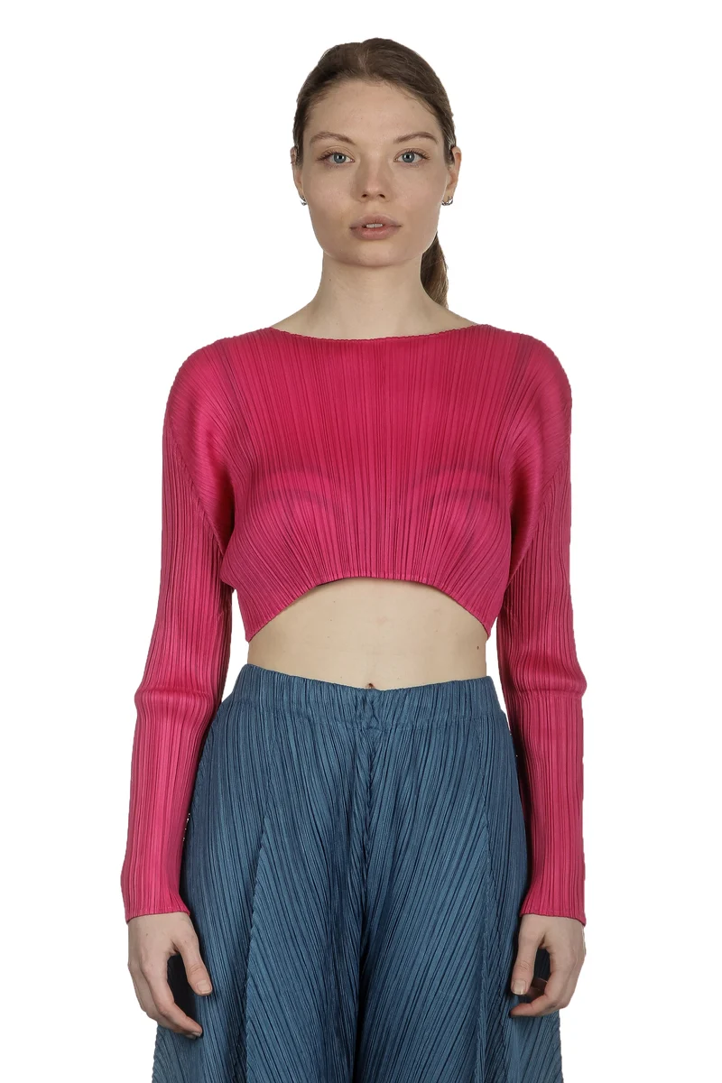 Pleats Please Issey Miyake Damen Plissee Cropped-Top pink