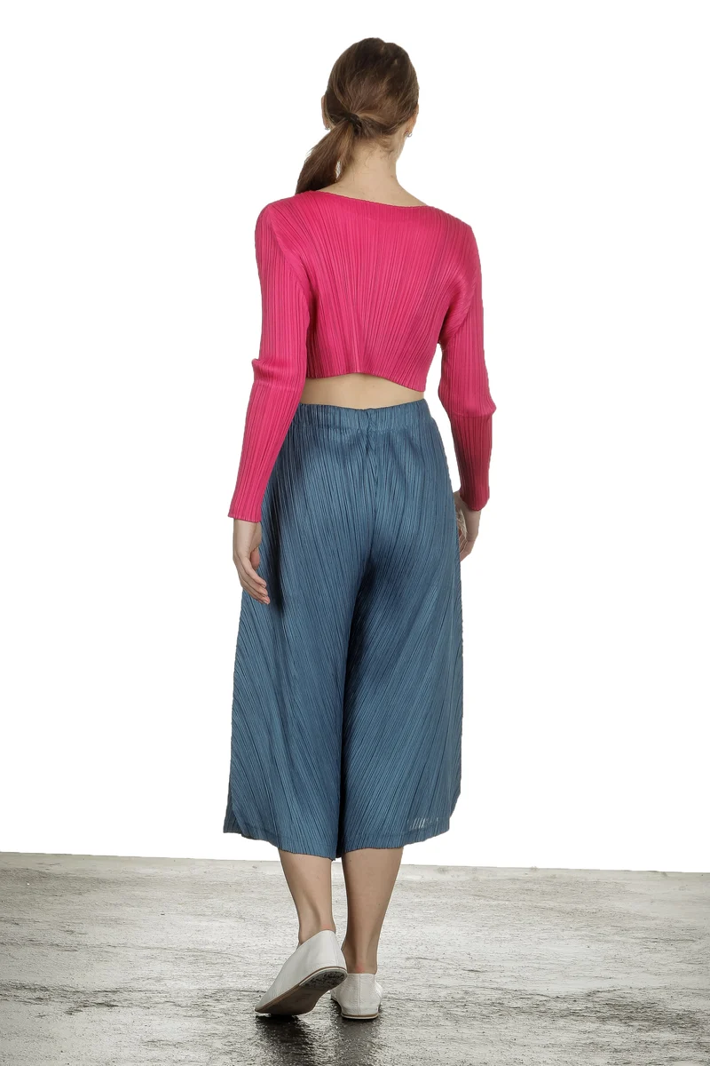 Pleats Please Issey Miyake Damen Plissee Cropped-Top pink