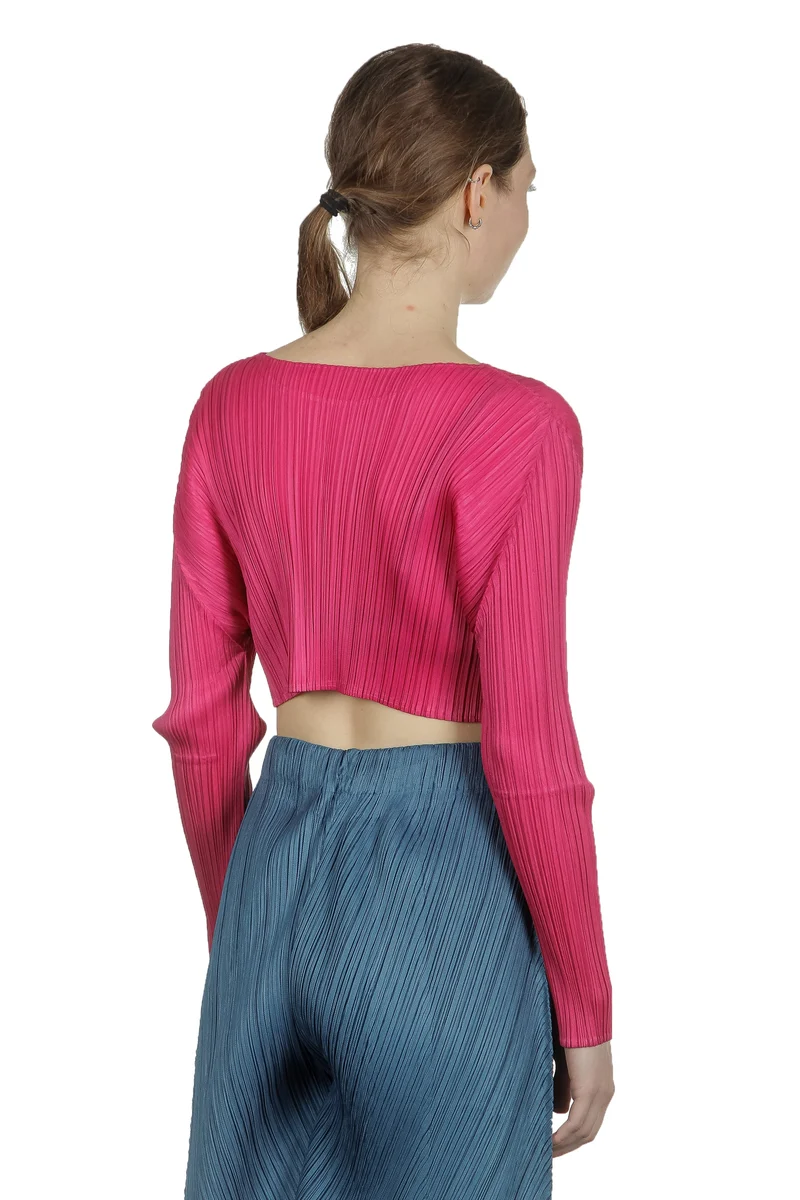 Pleats Please Issey Miyake Damen Plissee Cropped-Top pink