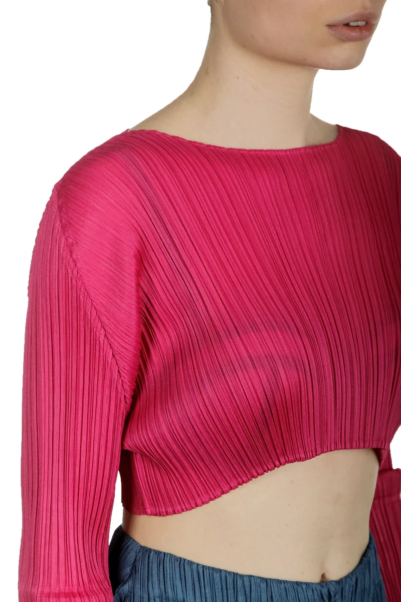 Pleats Please Issey Miyake Damen Plissee Cropped-Top pink