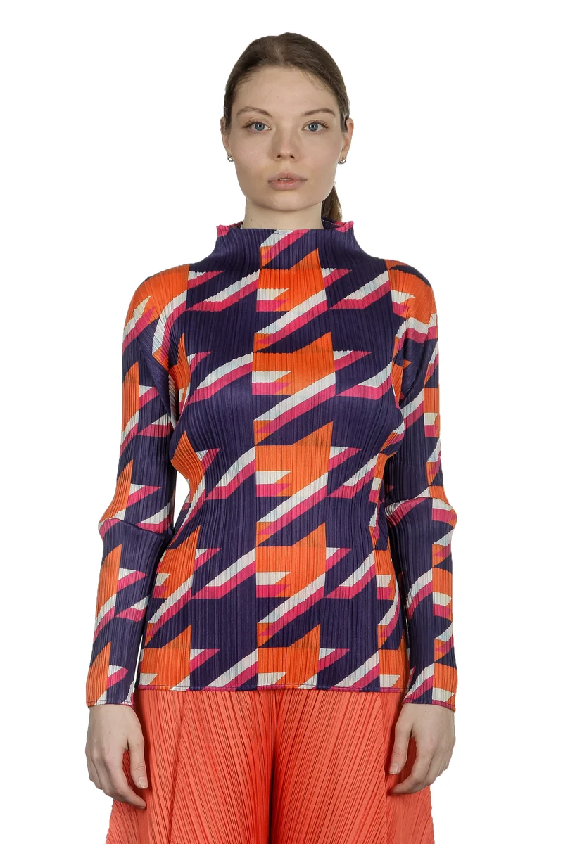 Pleats Please Issey Miyake Plissee Longsleeve Shirt mit Print