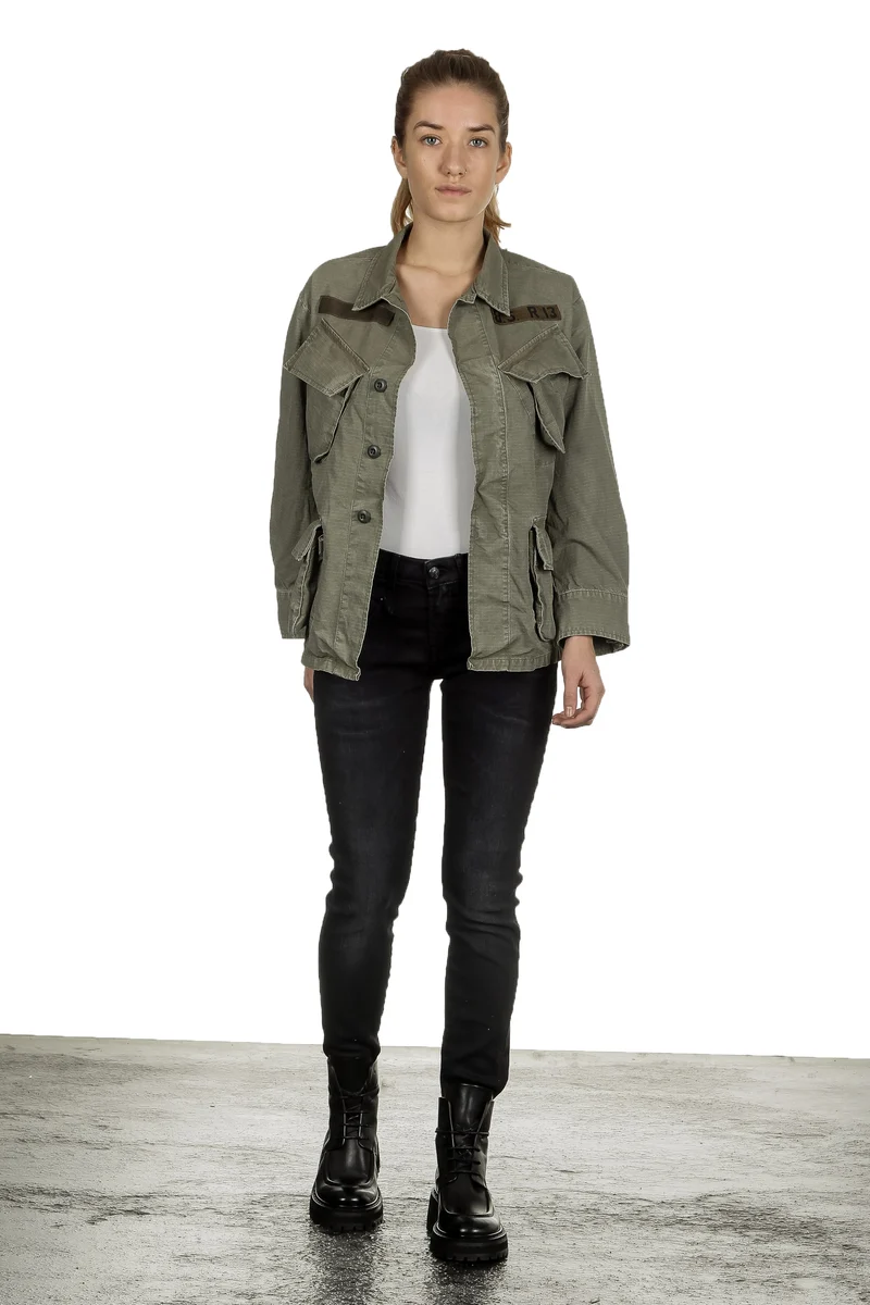 R13 Damen Geknöpfte Military-Jacke khaki