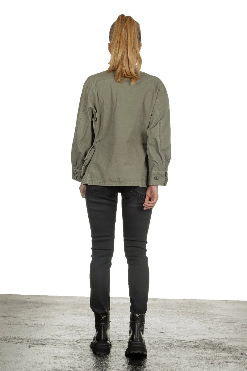 R13 Damen Geknöpfte Military-Jacke khaki