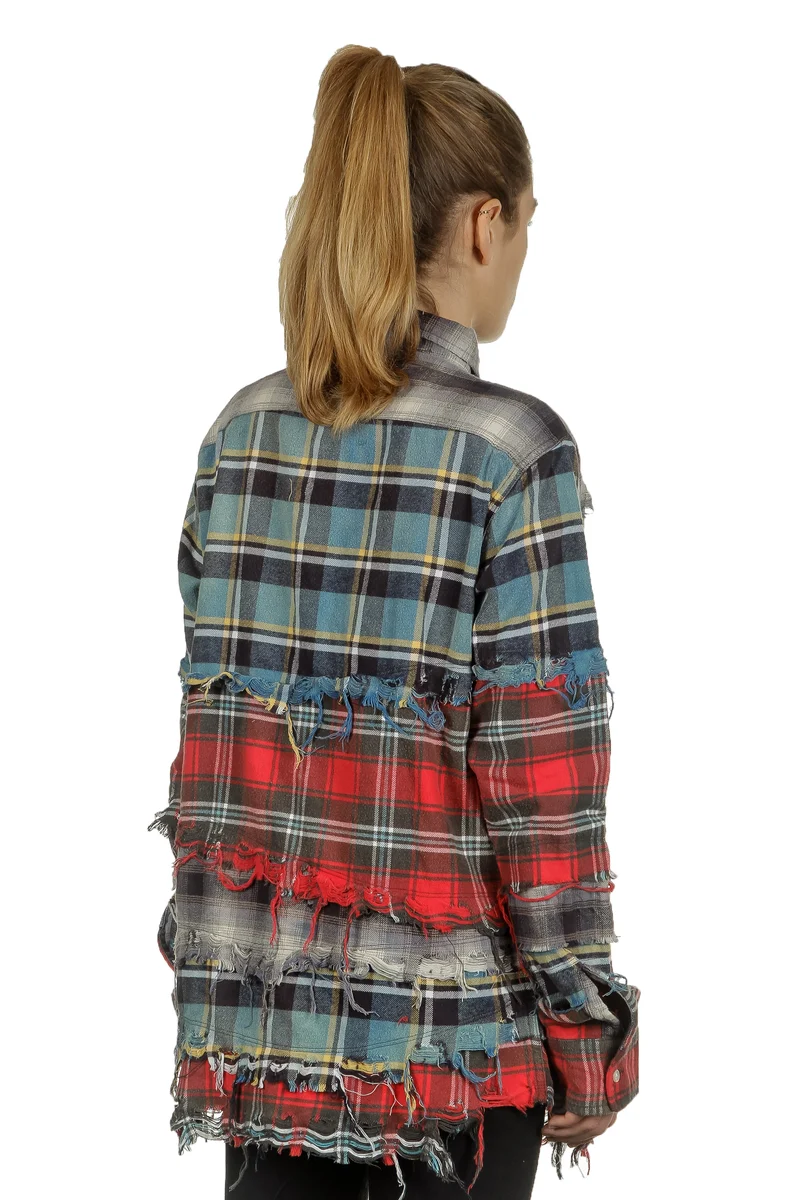 R13 Damen Kariertes Hemd im Distressed-Look mehrfarbig