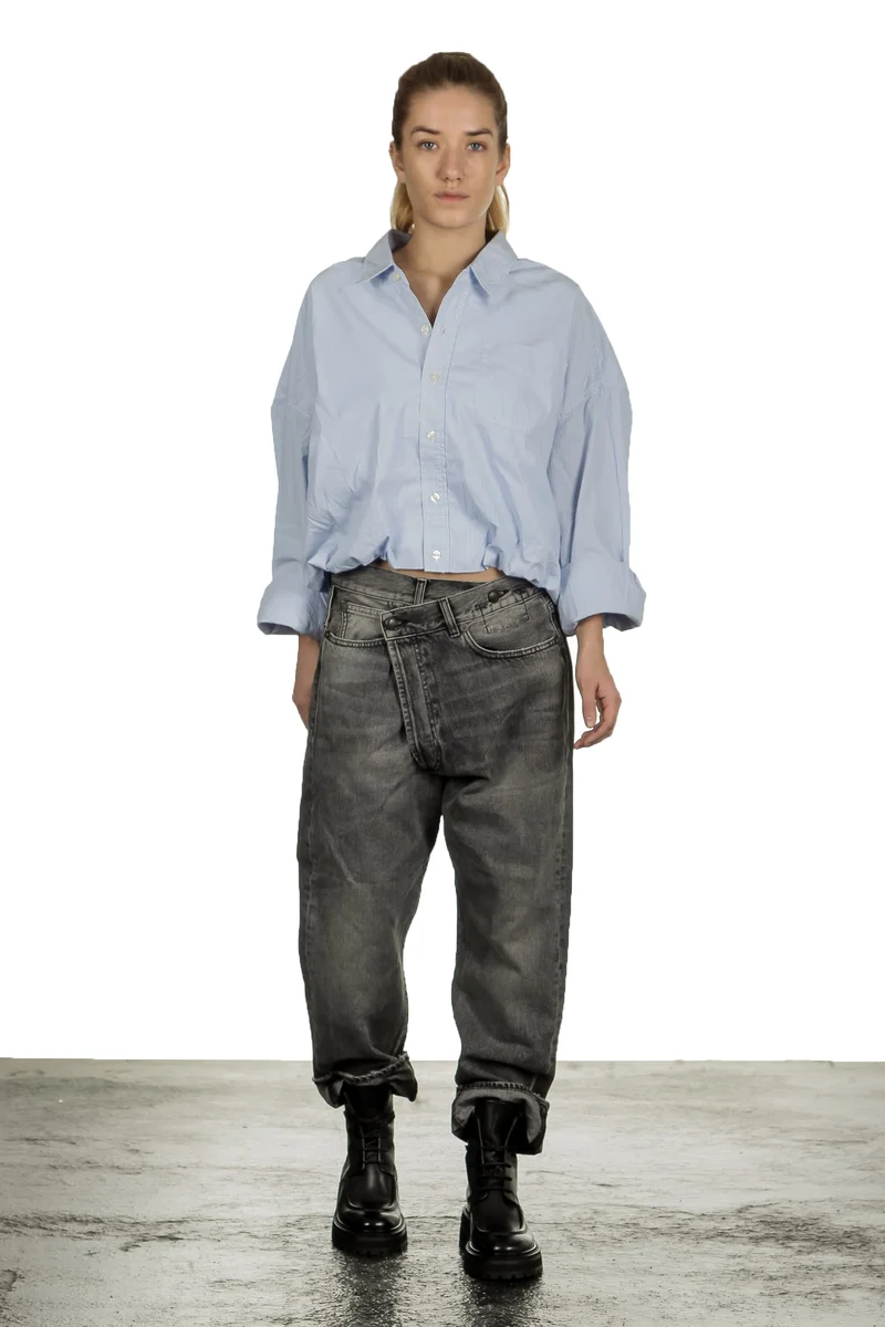 R13 Damen Geknöpftes Cropped-Hemd Gestreift blau weiß