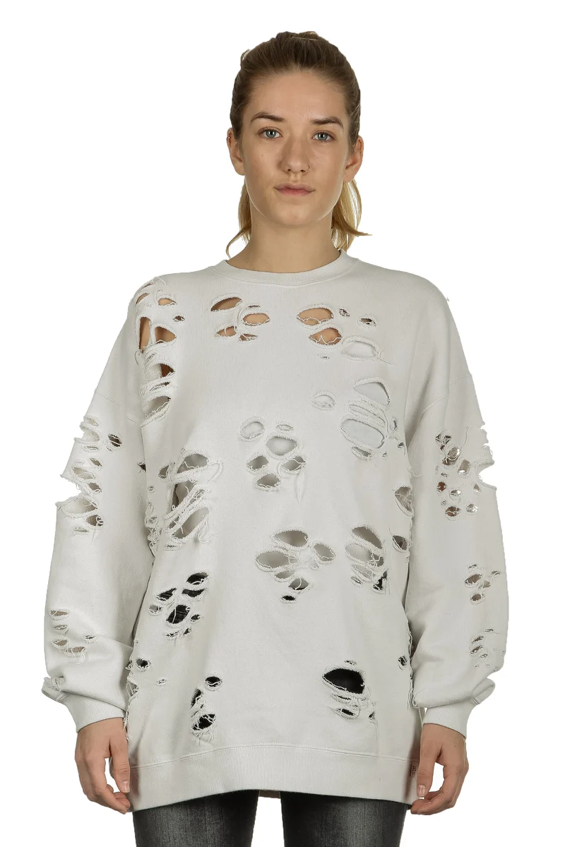 R13 Damen Sweatshirt im Distressed-Look off-white