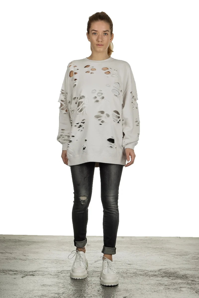 R13 Damen Sweatshirt im Distressed-Look off-white