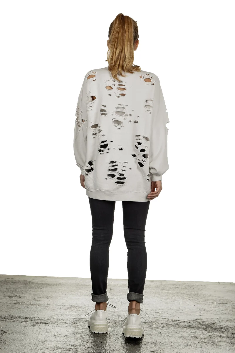 R13 Damen Sweatshirt im Distressed-Look off-white