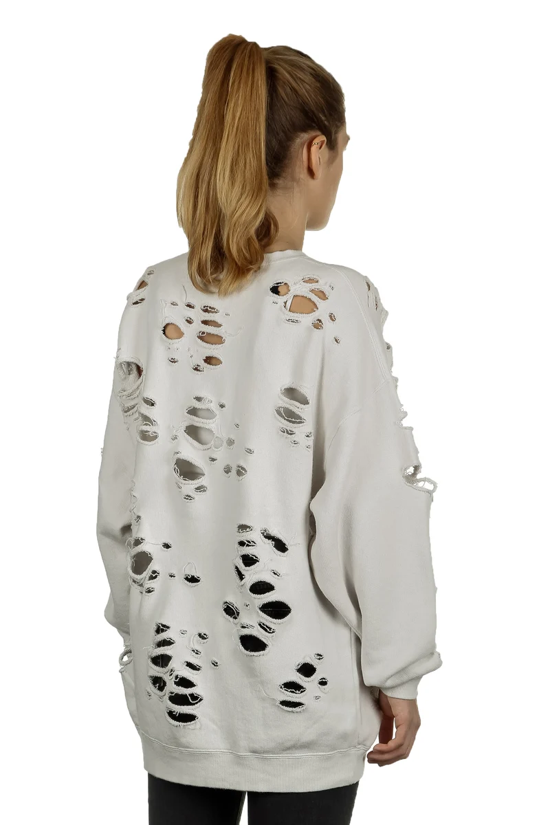 R13 Damen Sweatshirt im Distressed-Look off-white