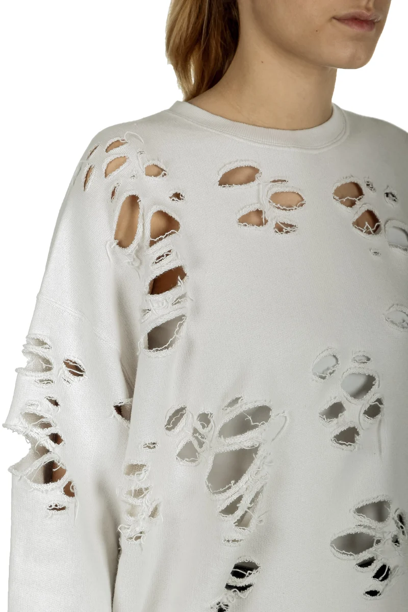 R13 Damen Sweatshirt im Distressed-Look off-white
