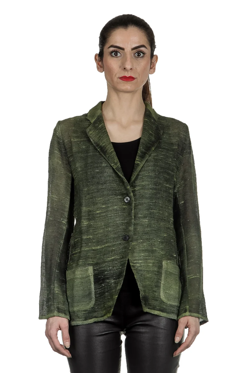 AVANT TOI Damen Leinen-Baumwoll-Mix Blazer mit Farbverlauf grün