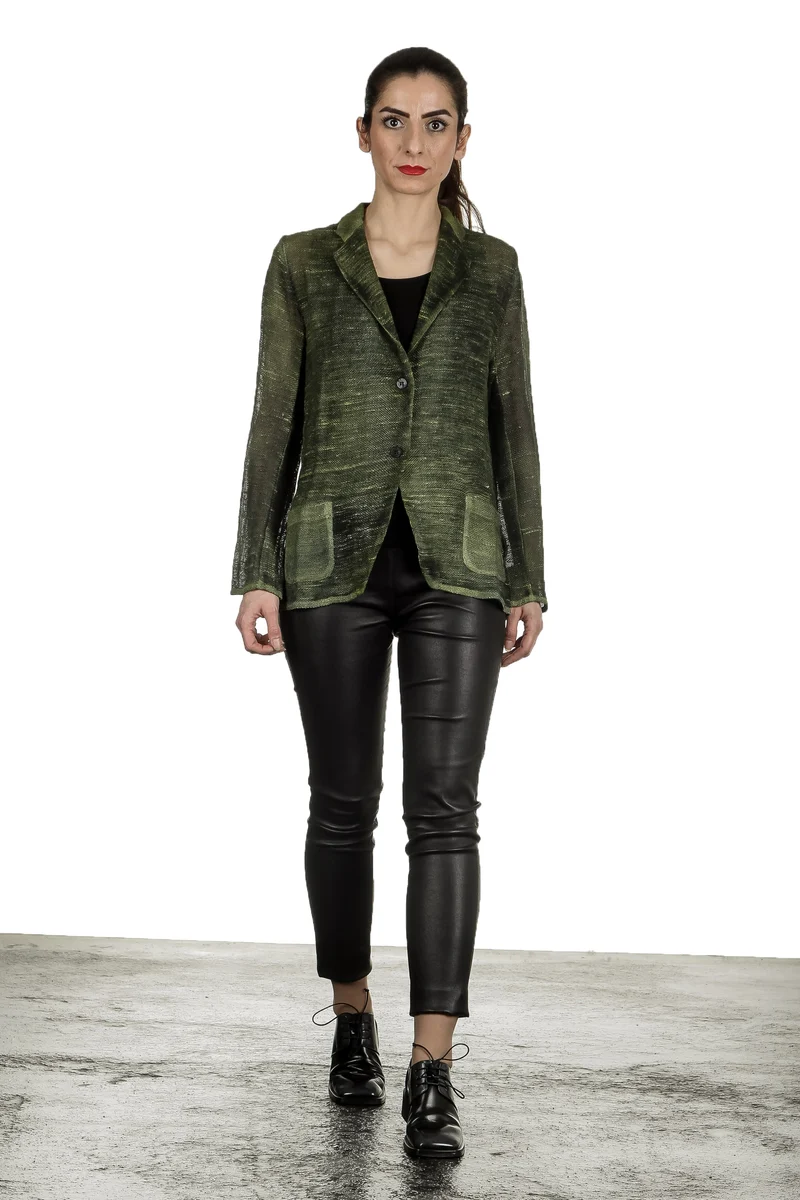 AVANT TOI Damen Leinen-Baumwoll-Mix Blazer mit Farbverlauf grün