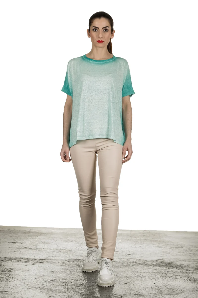 AVANT TOI Damen Oversized T-Shirt aus Leinen türkis