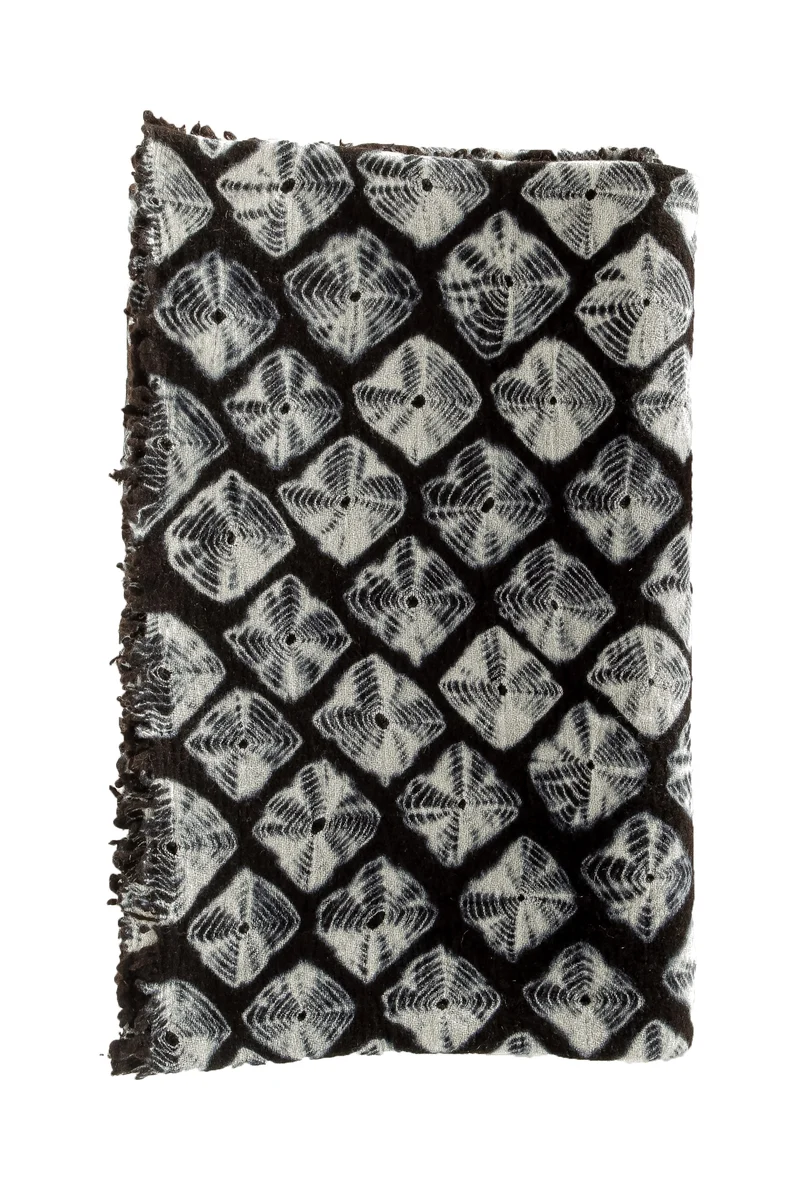 Suzusan Decke Shibori aus Wollmischung schwarz weiß