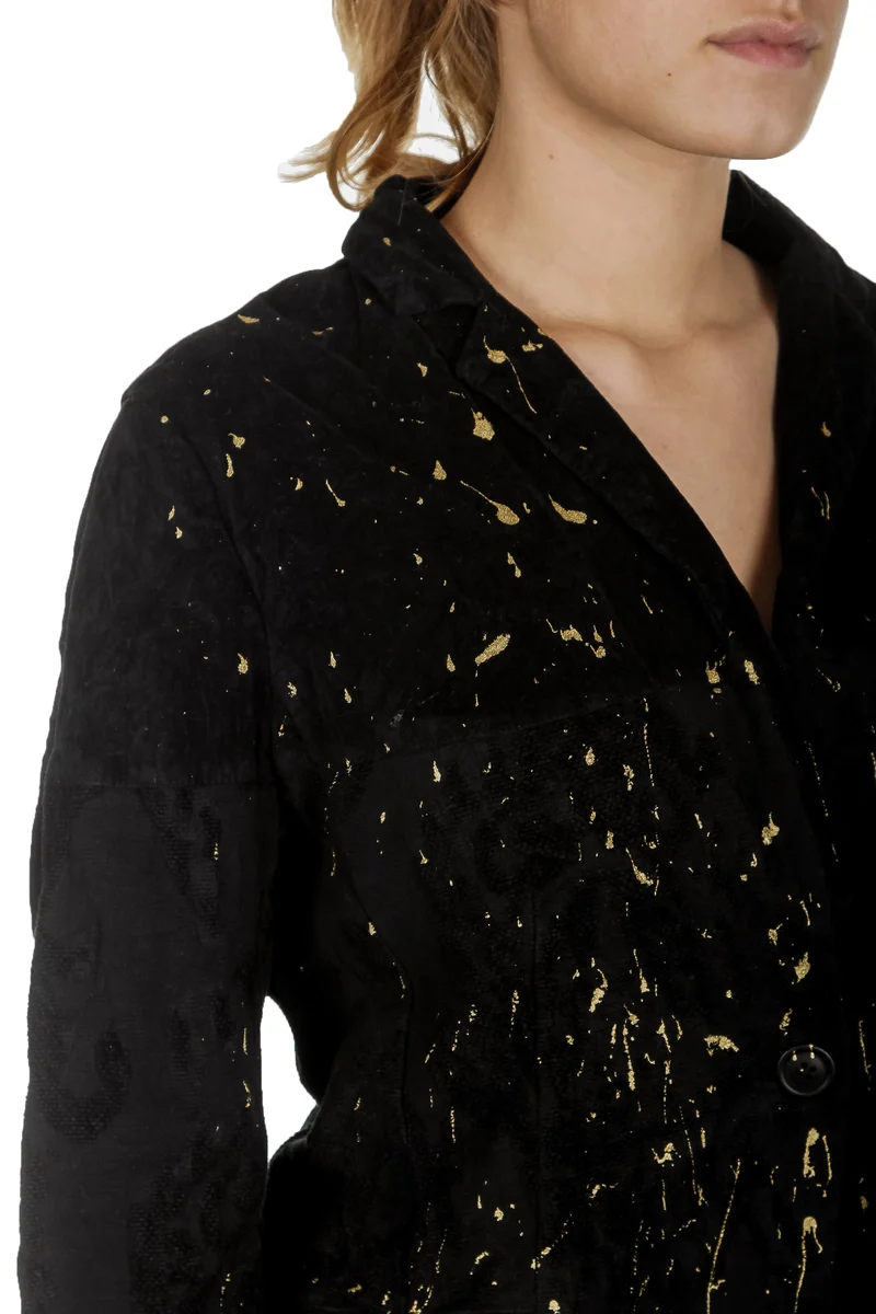 Rundholz Dip Damen Blazer mit Gold Färbung schwarz