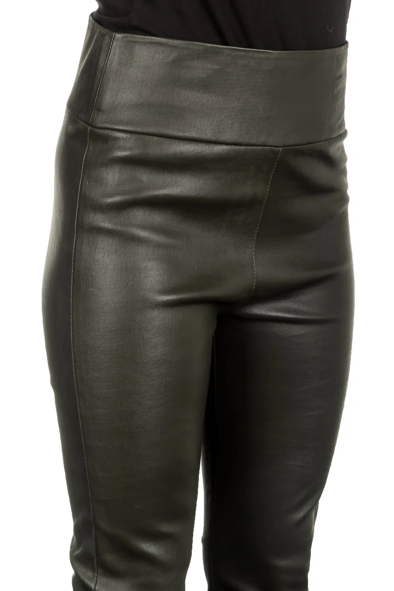 DROMe Damen High-Waist Leder Hose khaki