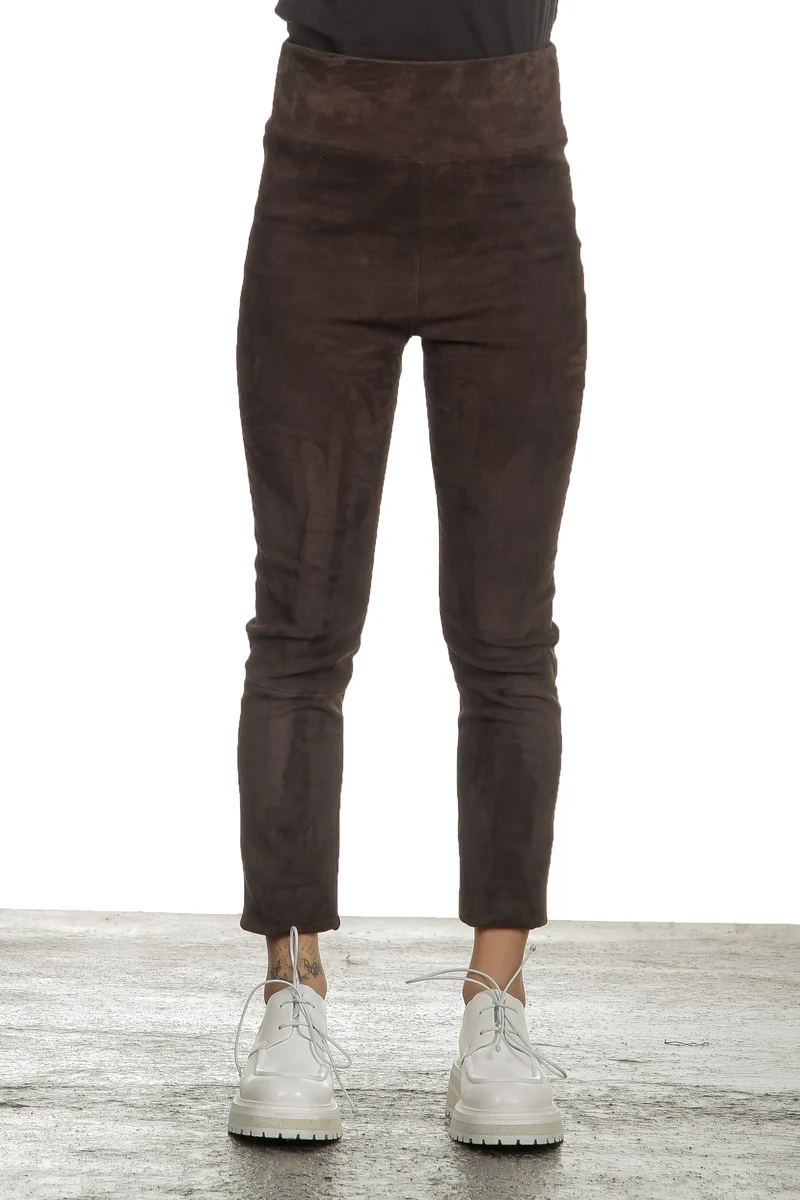 DROMe Damen Leder Leggings braun
