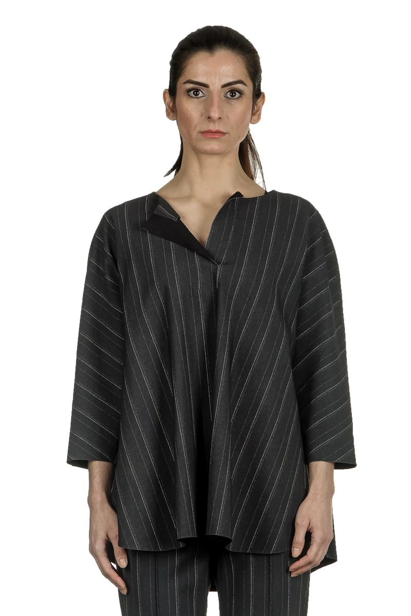 Schella Kann 2 Damen Bluse in A-Form mit Nadelstreifen anthrazit