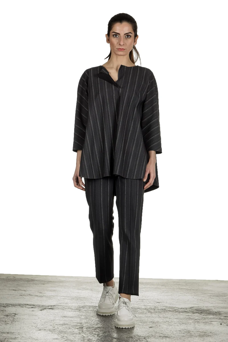 Schella Kann 2 Damen Bluse in A-Form mit Nadelstreifen anthrazit