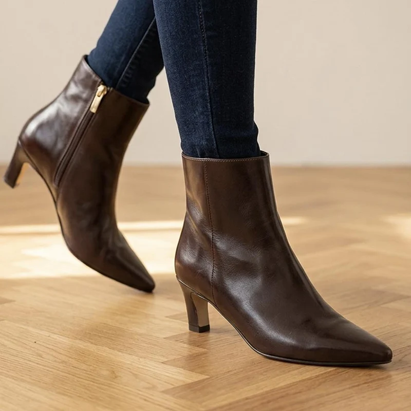 Kassia Leather Comma Heel Ankle Boots - KASSIA / 329 781 - Brown Leather