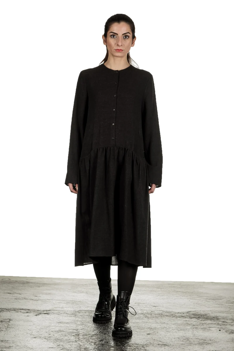 Apuntob Damen Avantgarde Hemdblusenkleid dunkelbraun