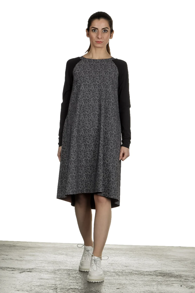 Schella Kann 2 Damen Stretch Kleid mit Print schwarz grau