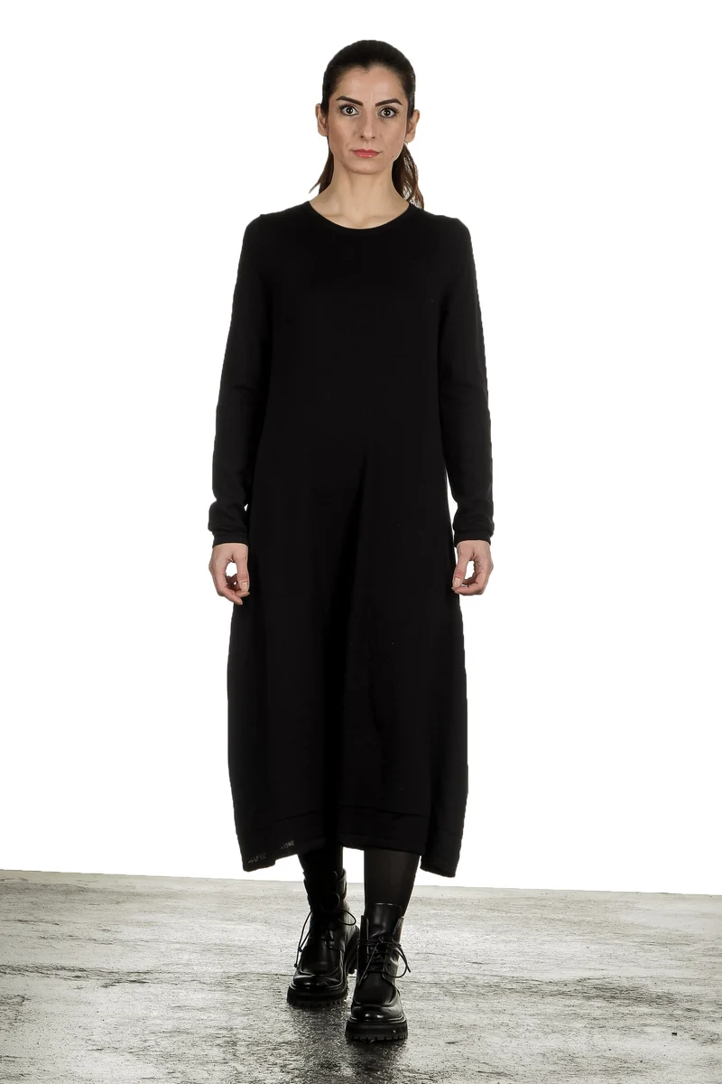 Yukai Damen Strickkleid in A-Linie schwarz