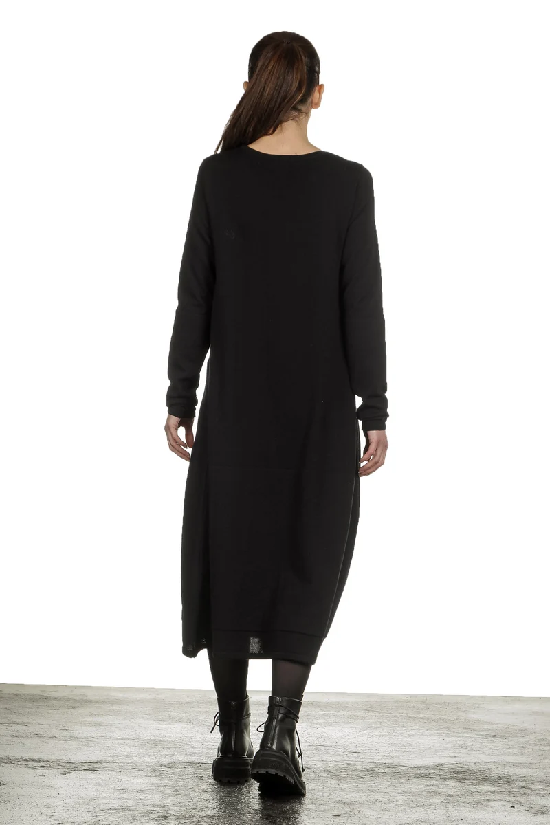 Yukai Damen Strickkleid in A-Linie schwarz