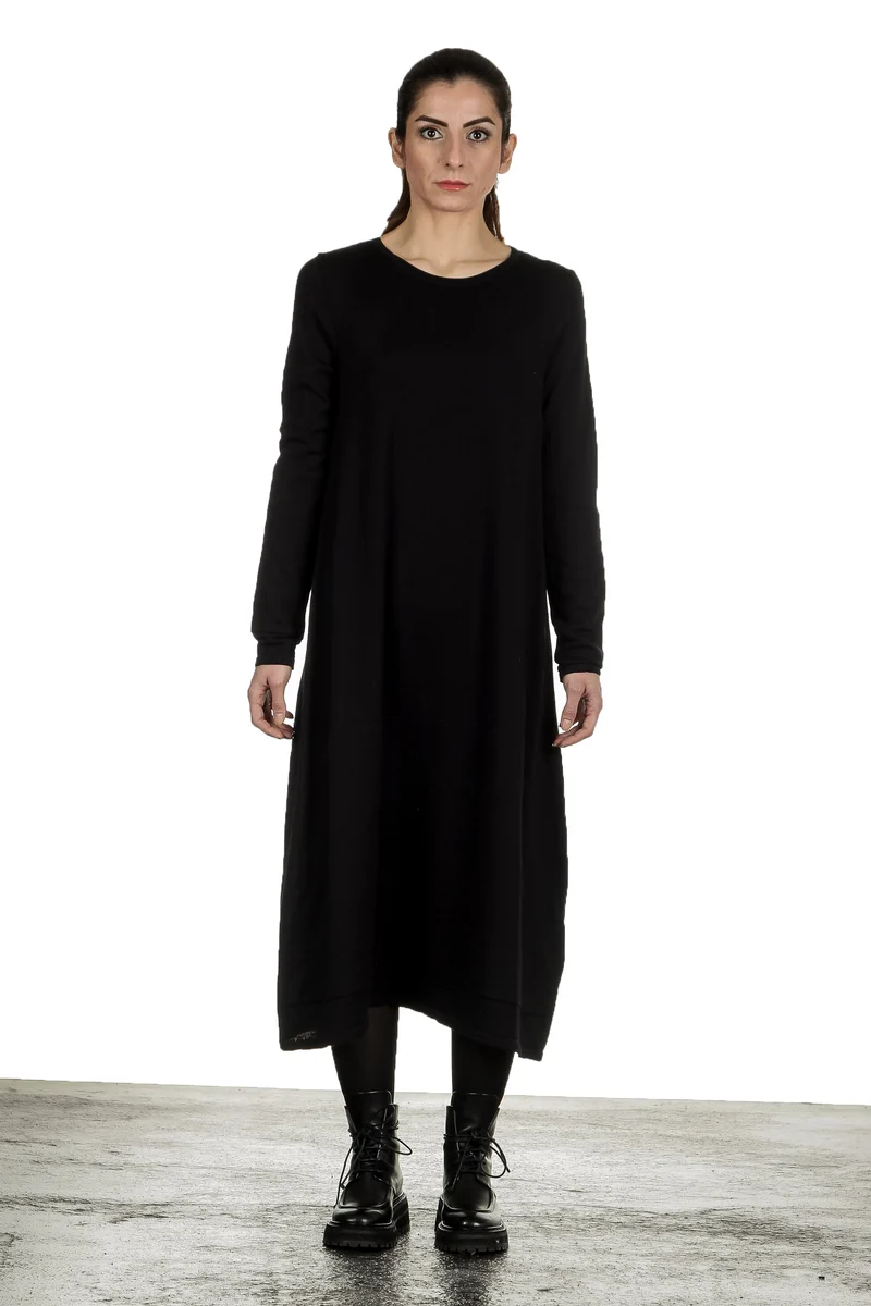 Yukai Damen Strickkleid in A-Linie schwarz