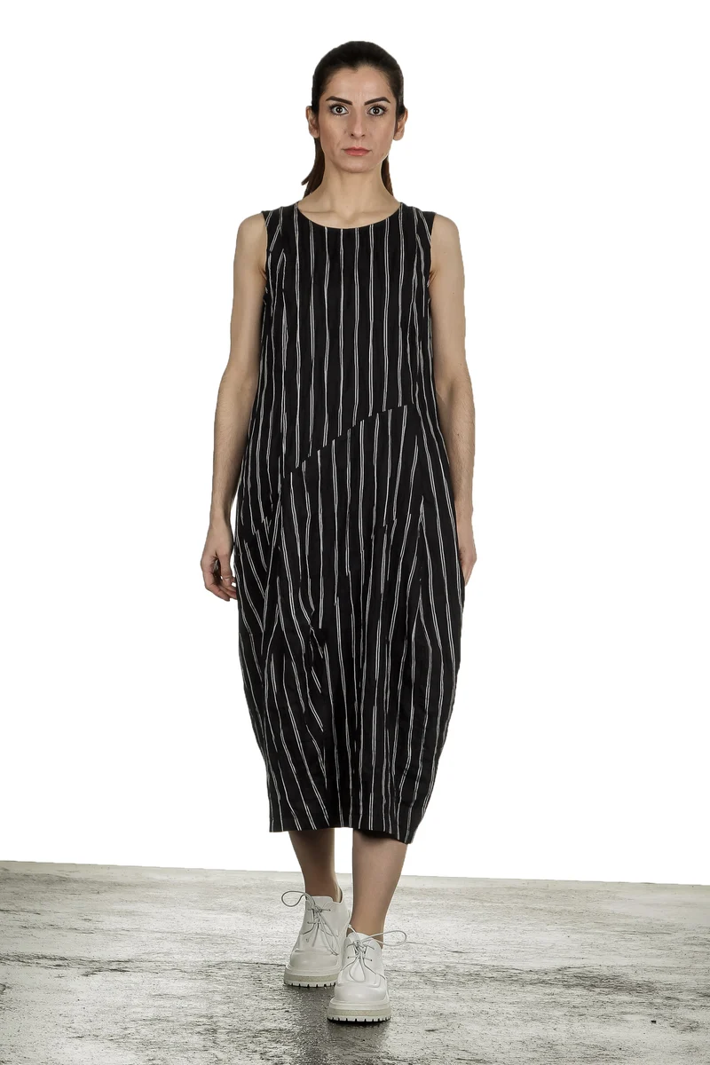 Yukai Damen Trägerkleid Asymetrisch mit Streifen schwarz