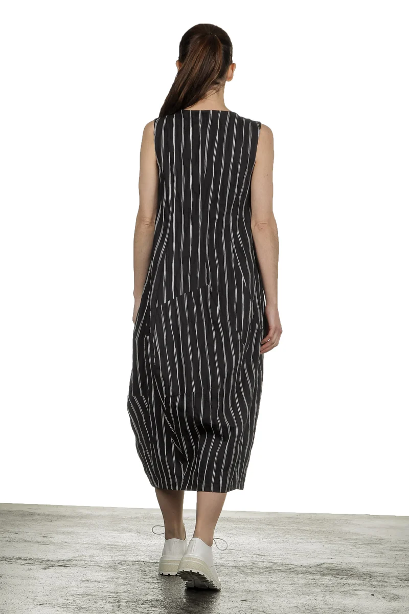 Yukai Damen Trägerkleid Asymetrisch mit Streifen schwarz