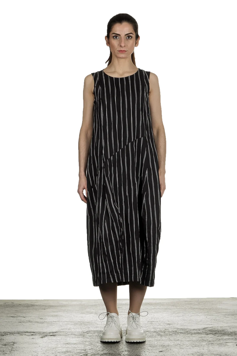 Yukai Damen Trägerkleid Asymetrisch mit Streifen schwarz
