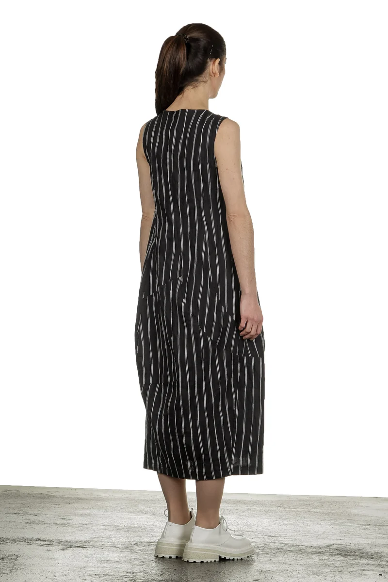 Yukai Damen Trägerkleid Asymetrisch mit Streifen schwarz