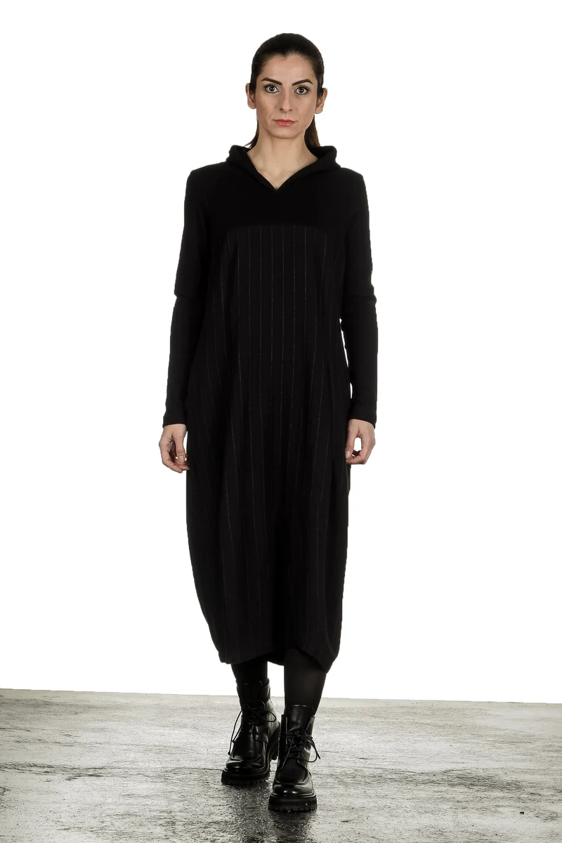 Yukai Damen Kleid Asymetrisch mit Kapuze schwarz
