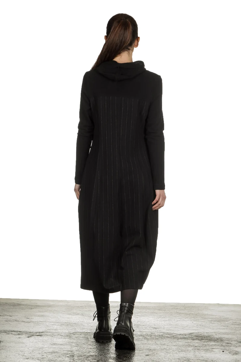 Yukai Damen Kleid Asymetrisch mit Kapuze schwarz