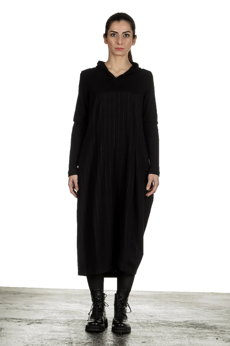 Yukai Damen Kleid Asymetrisch mit Kapuze schwarz