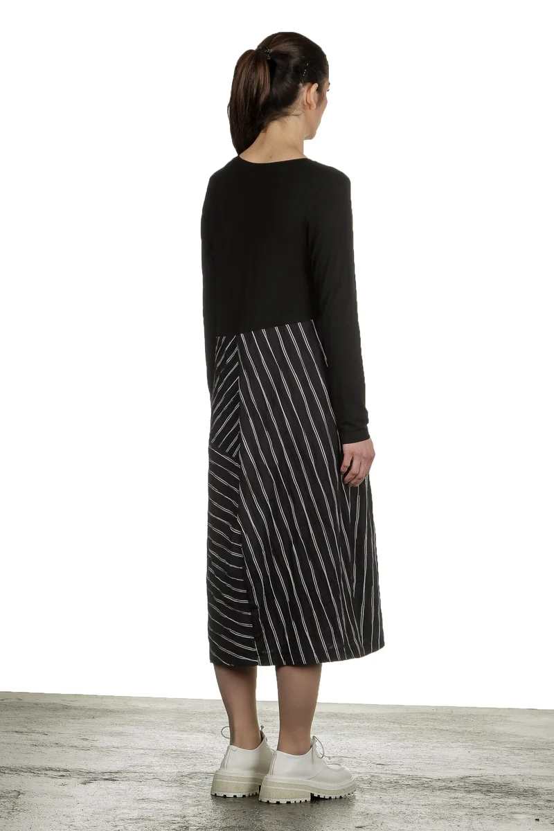 Yukai Damen Kleid Asymetrisch mit Streifen schwarz