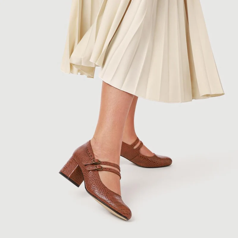 Xanthi Heeled Mary Janes - XANTHI / 325 044 - Brown Croc